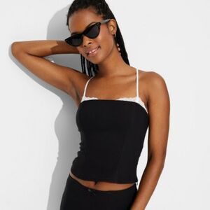 Wild Fable Peek-a-boo Lace Trim Bustier Tank Top in Black/White Lace NWT